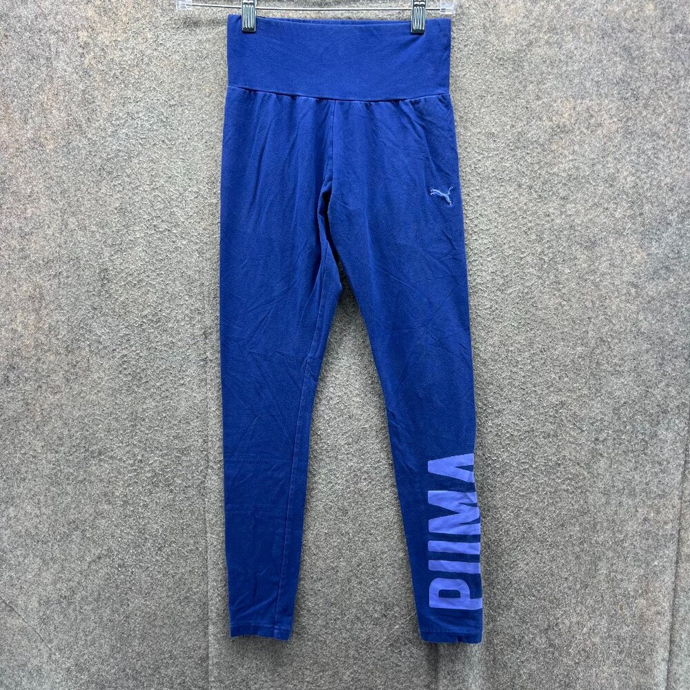 Puma Pants Womens Medium Blue Legging Athletic Training Spell Out Stretch